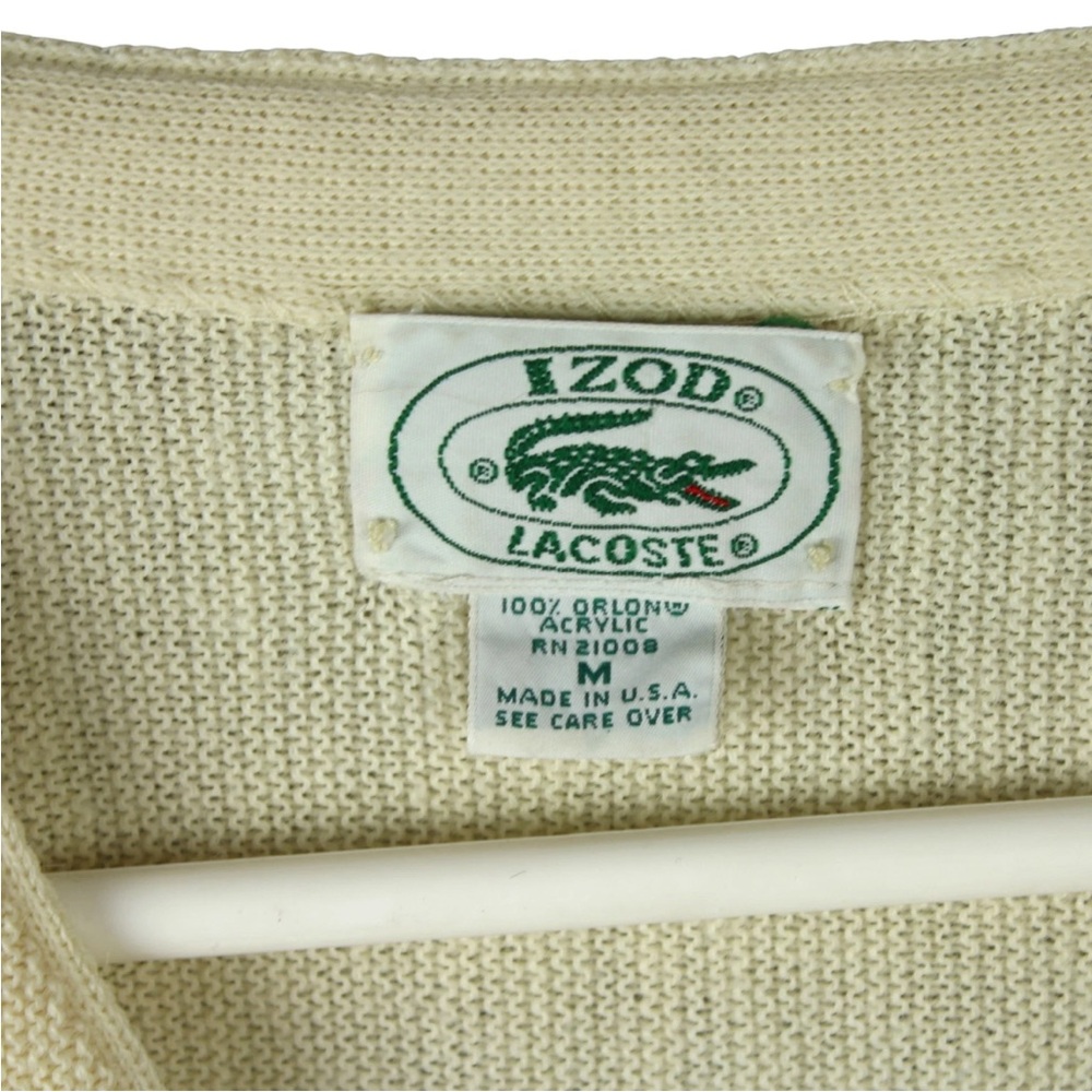 Vintage IZOD Lacoste USA Made Acrylic Sweater Cardigan Cream Knit Men Sz M - Picture 3 of 14